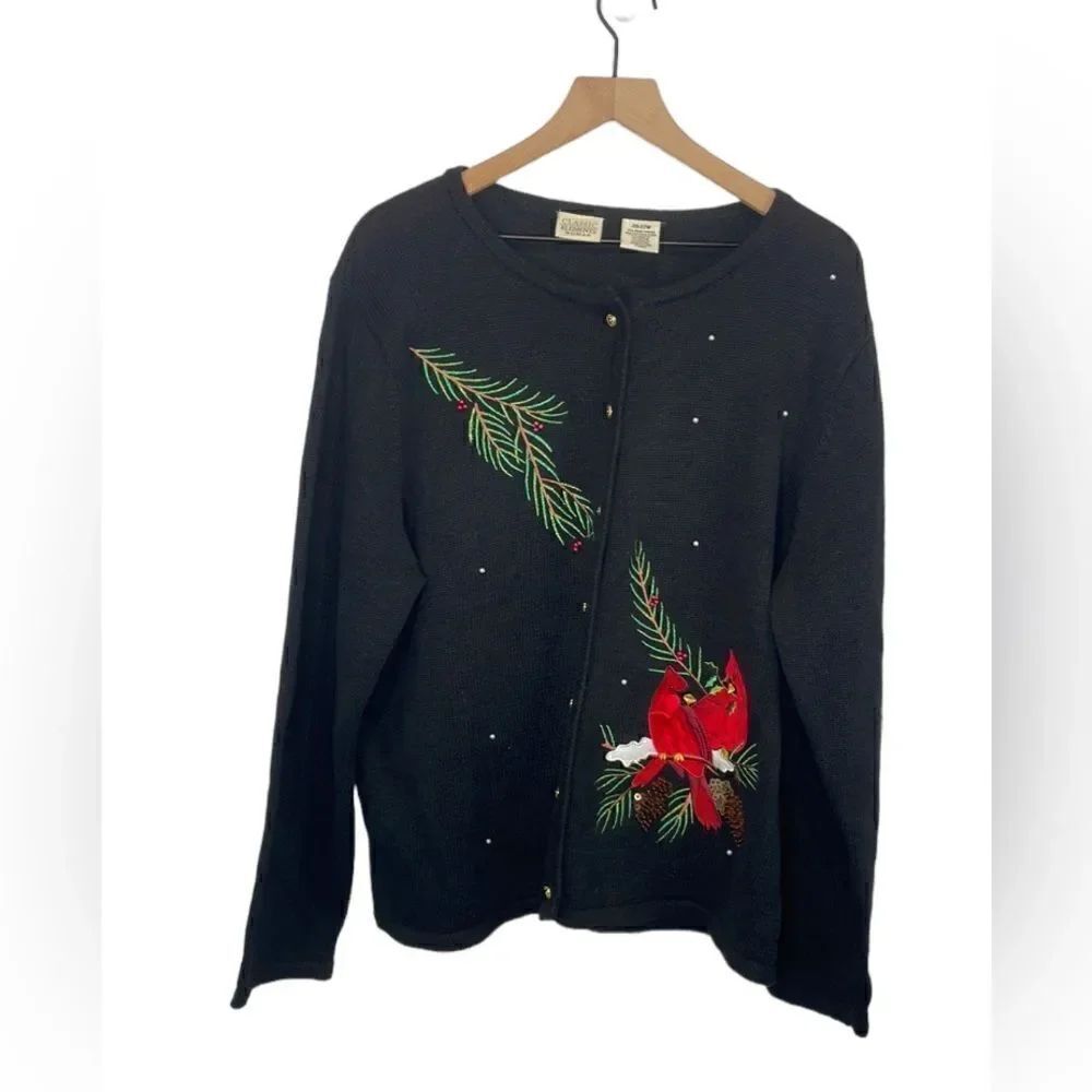 Classic Elements Woman Holiday Sweater Black Cardigan size 20-22W Vintage